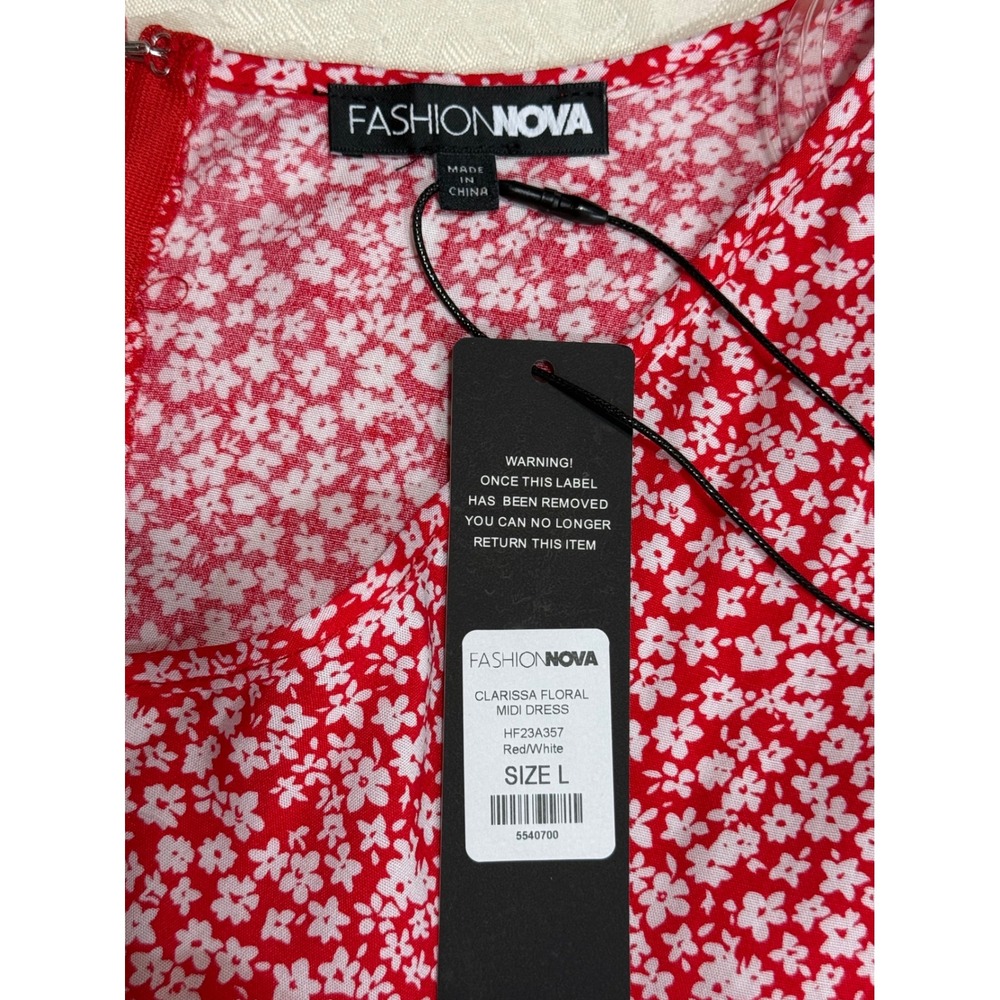 Fashion Nova Clarissa Floral Midi Dress Womens L Red White Ruched Mermaid Summer - Picture 6 of 13